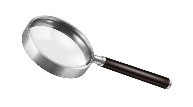 A detailed illustration of a magnifying glass with a silver frame and black handle displayed against a plain white background. Ideal for search concepts. vector