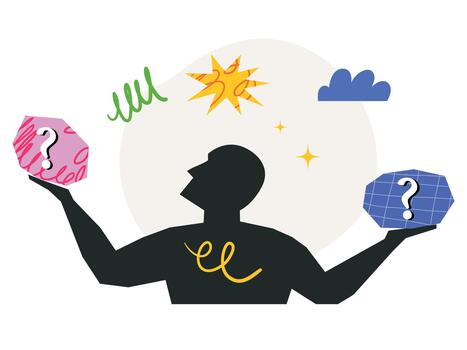 Doubting, make choice, analyzing two options illustration vector