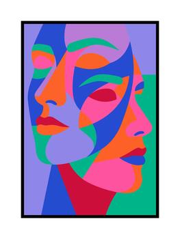 Trio of Neon Faces in Overlapping Modern Pop Shapes vector