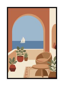 Soft Patio Reflecting the Calm of an Endless Open Sea vector