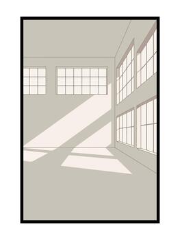 Minimal Empty Room Interior With Soft Window Light and Long Shadows vector