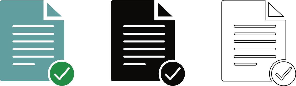 Approved document icon showing a checkmark symbolizing successful task completion online vector