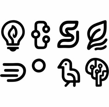 A set of icons that include a light bulb, a leaf, a tree, and a bird vector