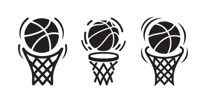 Basketball Swish Motion Icon Set with Hoop and Net in Bold Minimal Design vector