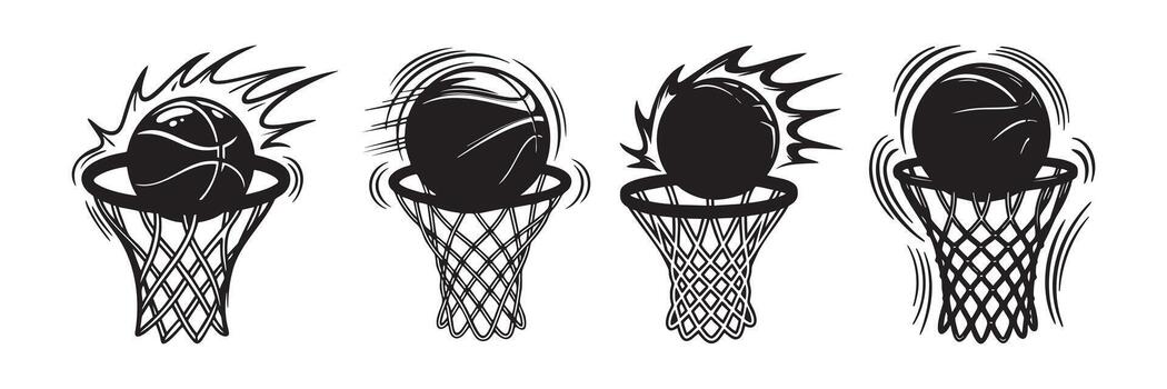 Basketball Swish Motion Icons with Hoop and Net in Dynamic Design vector