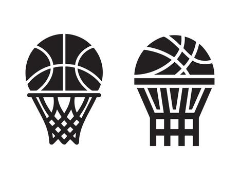 Basketball Hoop Icon Set with Ball and Net in Bold Minimal Design vector