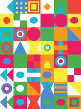 un vistoso modelo con geométrico formas y círculos vector