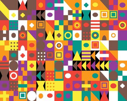 A colorful pattern with many different shapes and colors vector
