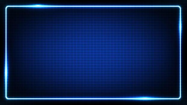 Glowing neon blue rectangular frame over a dark grid backdrop, perfect for tech, sci-fi and digital design themes vector