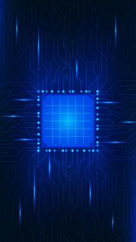 Blue glowing electronic circuit board microchip vertical abstract futuristic technology background vector