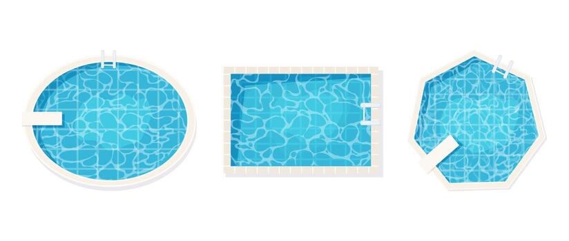 nadando piscina conjunto fondo parte superior ver con azul agua olas textura. verano agua superficie con ondas spa piscina geométrico formas juego textura vector