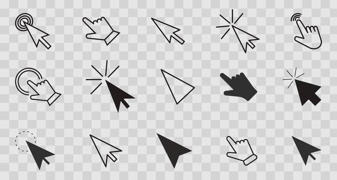 Cursor arrow pointer, set click here mouse load symbol. Pointer cursor and loading icon. Cursors icons click set. Touch screen symbol, pointer sign and symbol. vector