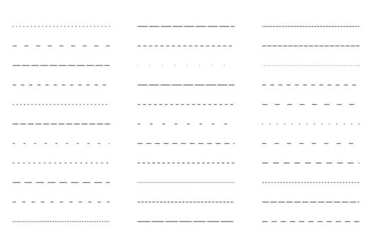 Dashed and dotted lines set. Straight contour divider, border. Horizontal simple stroke collection. Separate and divide element bundle for banner, booklet, for flyer, poster, brochure, vector