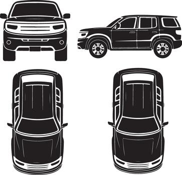 Suv auto vehicle side front top views automobile design for transport usage vector