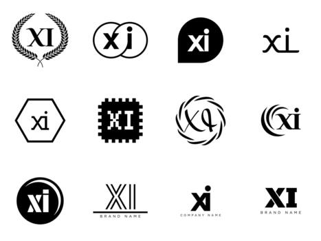 XI logo template. Letter x and i logotype. Set different classic serif lettering and modern bold text with design elements. Initial font typography. vector