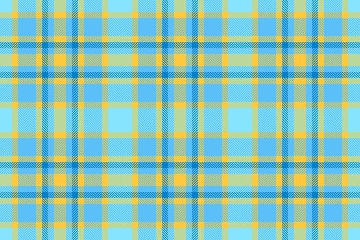 Tracery textile background, tidy tartan fabric seamless. Nostalgia texture check pattern plaid in cyan and amber colors. vector