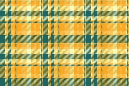 Repeat pattern texture, copy space fabric check plaid. December tartan textile seamless background in amber and teal colors. vector