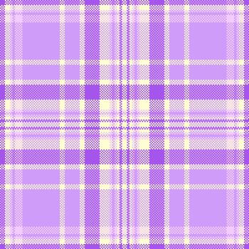pixelado tartán modelo en suave lila y pálido amarillo. un moderno, retro sensación adecuado para antecedentes, textiles, o digital Arte proyectos versátil textura. vector