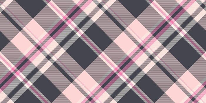 Elegant plaid pattern with soft pink, gray, and charcoal hues, perfect for textiles, backgrounds, or creative projects. Versatile and stylish design. vector