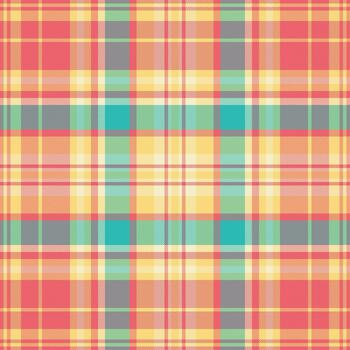 Thread pattern seamless fabric, summer tartan plaid. Yard texture background textile check in red and amber colors. vector