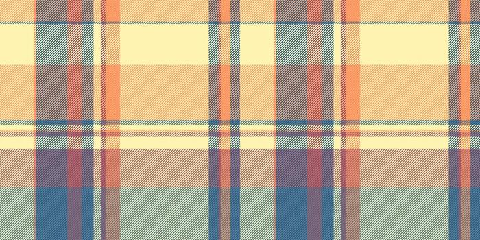 Repetitive textile fabric texture, curved plaid background . Famous pattern tartan seamless check in yellow and cyan colors. vector