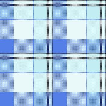 Pixelated tartan pattern in cool blue tones. Modern, geometric design perfect for backgrounds, textiles, or digital art projects. Versatile eyecatching. vector