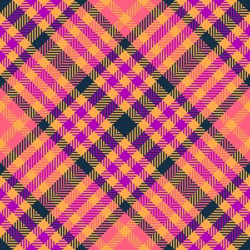 Vibrant, seamless plaid pattern. Bold colors create a dynamic, modern textile design. Ideal for backgrounds, textiles, or festive designs. vector