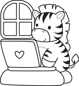Illustrations of cute Zebra character clip art for kids. Zebra working in the notepad vector