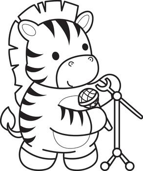 Illustrations of cute Zebra character clip art for kids. Zebra sing a song with microphone vector