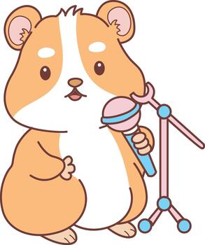 Cute set of hamster sticker with activity. Hamster sing a song with microphone vector