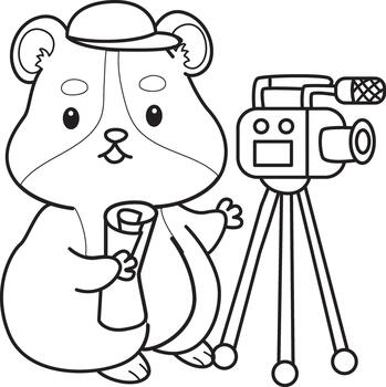 Coloring pages of Cute set of hamster sticker with activity. Outline of hamster making content with camera vector