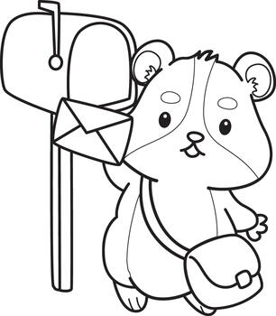 Coloring pages of Cute set of hamster sticker with activity. Outline of hamster send the envelope by mail box vector