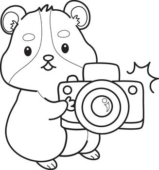 colorante paginas de linda conjunto de hámster pegatina con actividad. contorno de hámster hacer clic el cámara vector