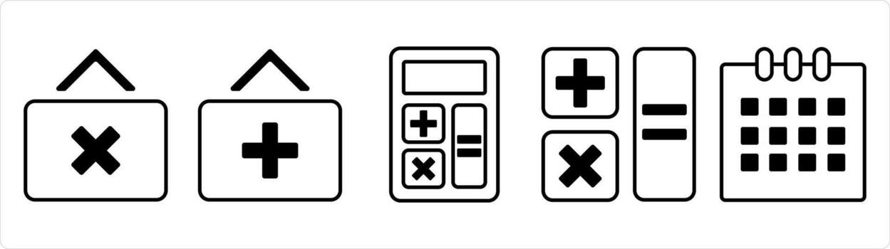 A set of 5 business icon as multiply button, add button in black line color vector