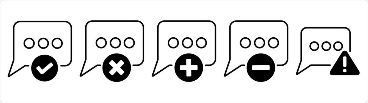 un conjunto de 5 5 negocio íconos como aprobado mensaje, Eliminar mensaje, añadir mensaje en negro línea color vector