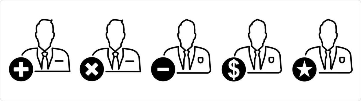 un conjunto de 5 5 negocio íconos como añadir usuario, incorrecto usuario, eliminar usuario en negro línea color vector