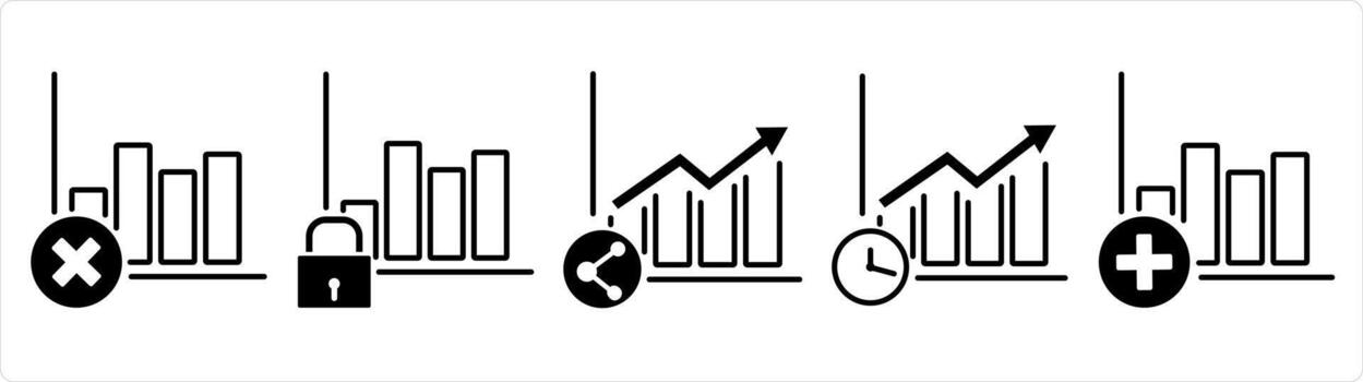 un conjunto de 5 5 negocio íconos como incorrecto crecimiento, crecimiento seguridad, compartir crecimiento en negro línea color vector