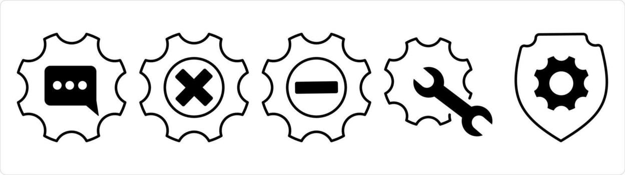 A set of 5 contact icons as setting message, maintenance, optimization in black line color vector