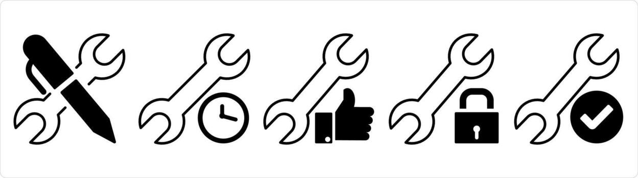 A set of 5 contact icons as edit setting, time setting, like settings in black line color vector