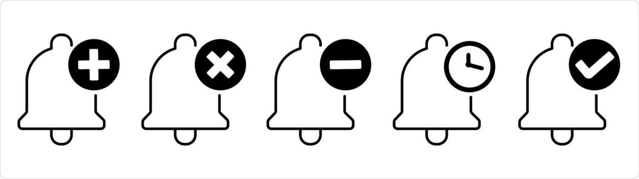 un conjunto de 5 5 contacto íconos como añadir notificación, incorrecto notificación, hora notificación en negro línea color vector