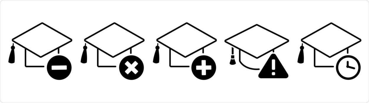 un conjunto de 5 5 contacto íconos como eliminar grado, incorrecto grado, añadir la licenciatura en negro línea color vector