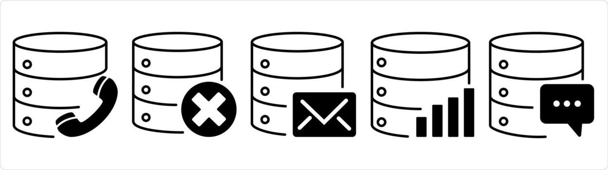 un conjunto de 5 5 Internet íconos como llamada servidor, incorrecto servidor, servidor mensaje en negro línea color vector