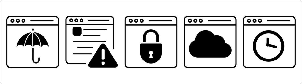 un conjunto de 5 5 Internet íconos como página web seguro, página web mantenimiento, página web proteccion en negro línea color vector