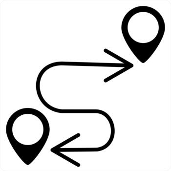 Road Map and location icon in black line color vector