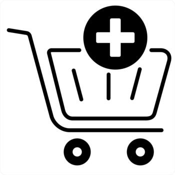 añadir a carro y carretilla icono concepto en negro línea color vector