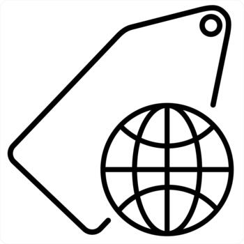 Global Tag and label icon concept in black line color vector