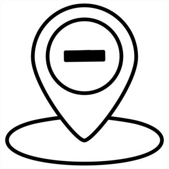 Remove Location and pin icon concept in black line color vector