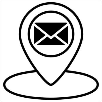 Message Location and pin icon concept in black line color vector