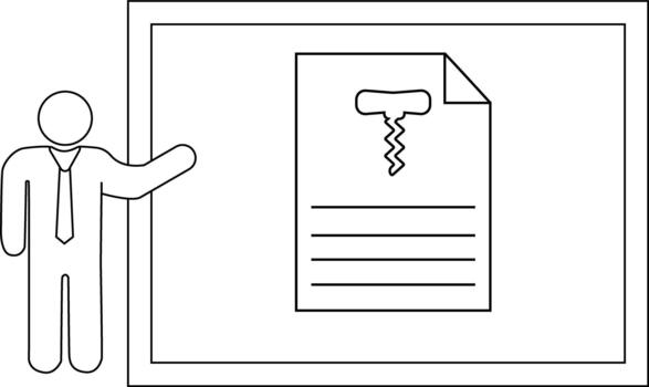 A person points to a document with a corkscrew on a presentation board vector