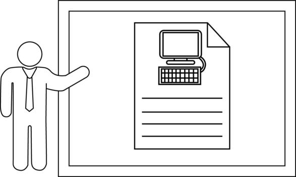 un contorno de un persona presentación un documento con un computadora en eso vector